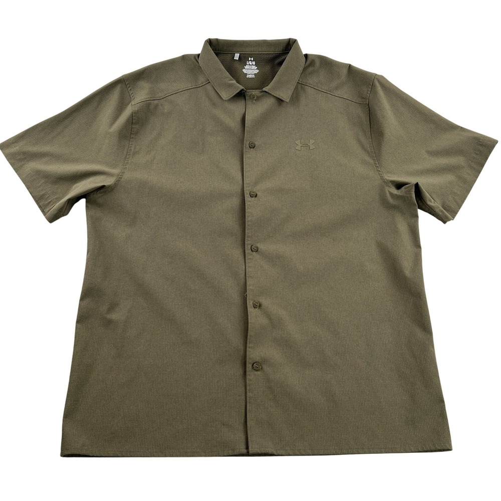 Under Armour Tactical Ripstop Button Up Shirt L Olive Green Men Short Sleeve
